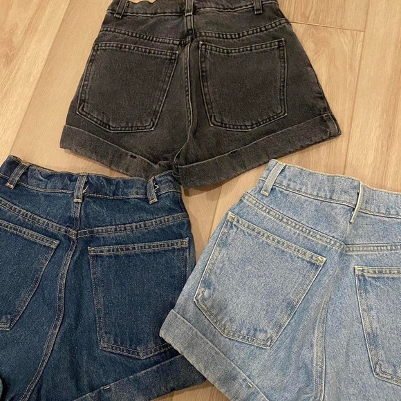 3 Pair American Apparel Shorts Gray Charcoal Black Dark Denim Wash Light Blue 24 - Picture 2 of 4